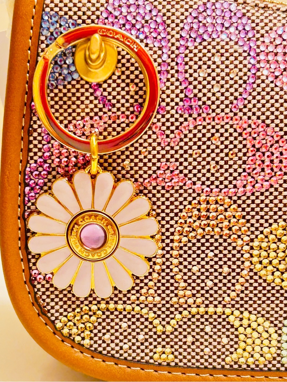 Coach Y2K 1941 Gold and Purple Flower Keychain/ Bag Charm (KEYCHAIN ONLY)